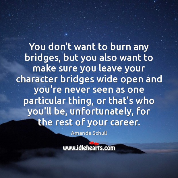 You don’t want to burn any bridges, but you also want to Amanda Schull Picture Quote