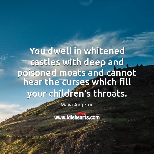 You dwell in whitened castles with deep and poisoned moats and cannot Maya Angelou Picture Quote