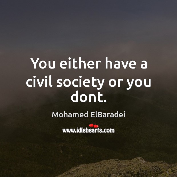 You either have a civil society or you dont. Mohamed ElBaradei Picture Quote