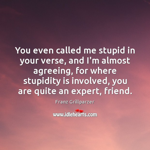 You even called me stupid in your verse, and I’m almost agreeing, Franz Grillparzer Picture Quote