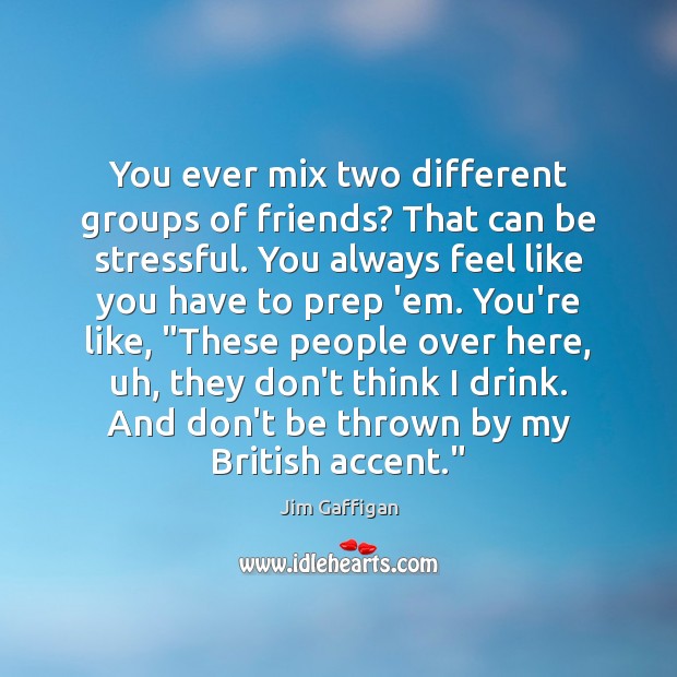 You ever mix two different groups of friends? That can be stressful. Jim Gaffigan Picture Quote