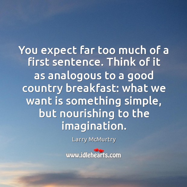 You expect far too much of a first sentence. Larry McMurtry Picture Quote