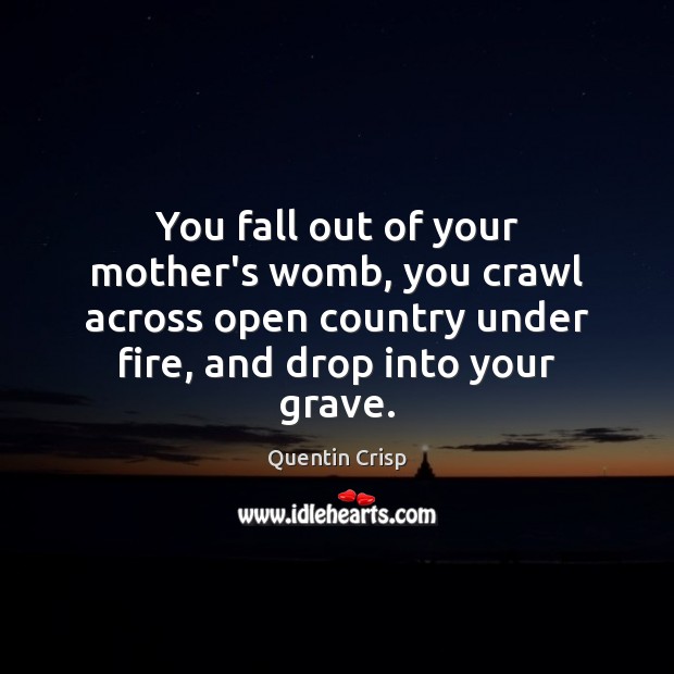 You fall out of your mother’s womb, you crawl across open country Quentin Crisp Picture Quote