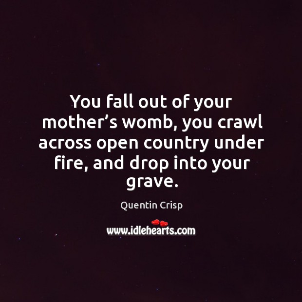 You fall out of your mother’s womb, you crawl across open country under fire, and drop into your grave. Quentin Crisp Picture Quote