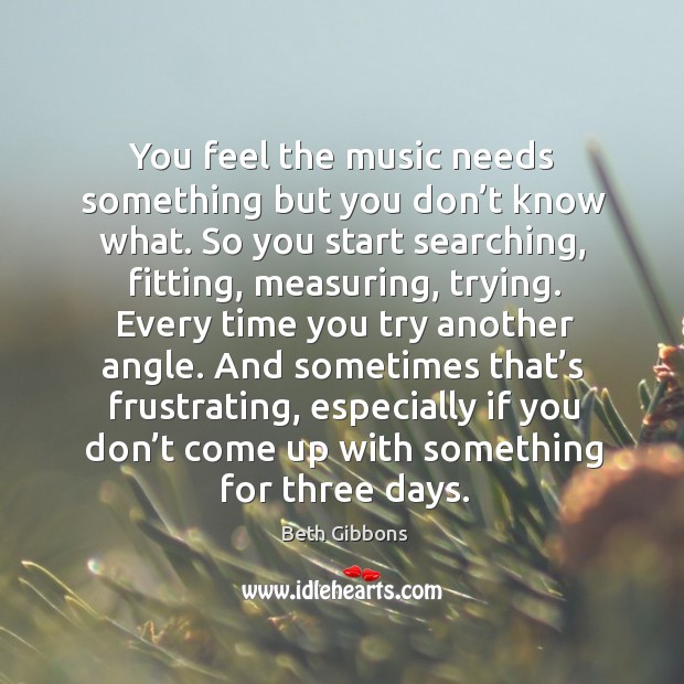 You feel the music needs something but you don’t know what. Beth Gibbons Picture Quote