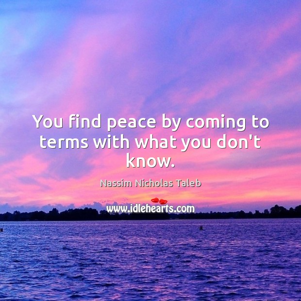 You find peace by coming to terms with what you don’t know. Nassim Nicholas Taleb Picture Quote