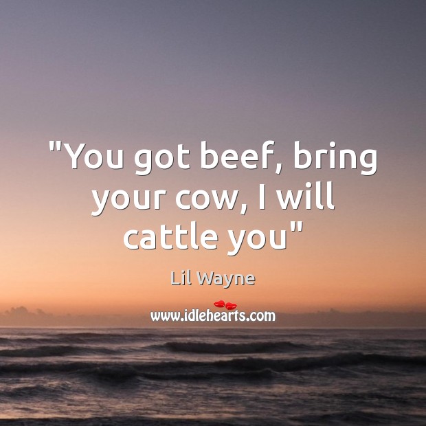 “You got beef, bring your cow, I will cattle you” Lil Wayne Picture Quote