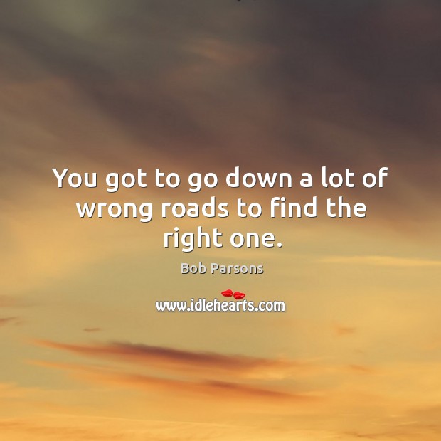 You got to go down a lot of wrong roads to find the right one. Bob Parsons Picture Quote