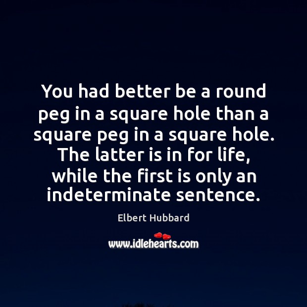 You had better be a round peg in a square hole than Elbert Hubbard Picture Quote