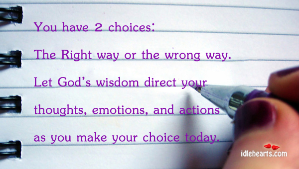 You have 2 choices: the right way or the wrong way Wisdom Quotes Image