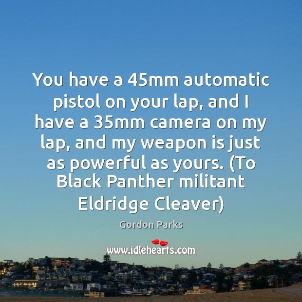 You have a 45mm automatic pistol on your lap, and I have Gordon Parks Picture Quote
