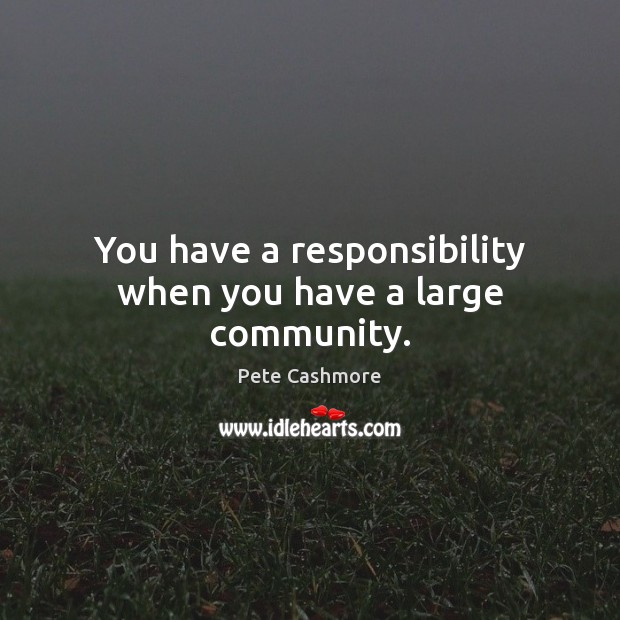 You have a responsibility when you have a large community. Pete Cashmore Picture Quote