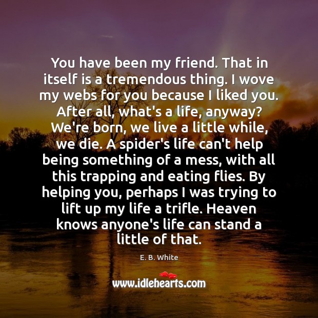 You have been my friend. That in itself is a tremendous thing. E. B. White Picture Quote