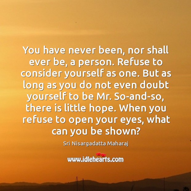You have never been, nor shall ever be, a person. Refuse to Sri Nisargadatta Maharaj Picture Quote
