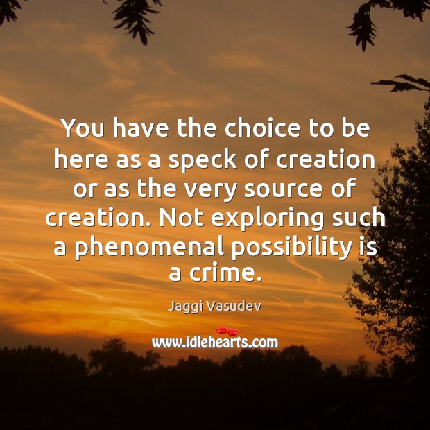 You have the choice to be here as a speck of creation Jaggi Vasudev Picture Quote