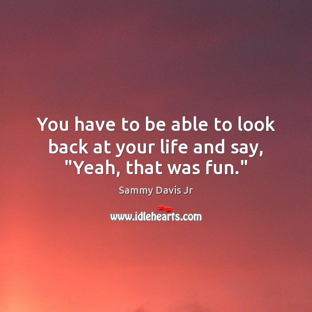 You have to be able to look back at your life and say, “Yeah, that was fun.” Sammy Davis Jr Picture Quote