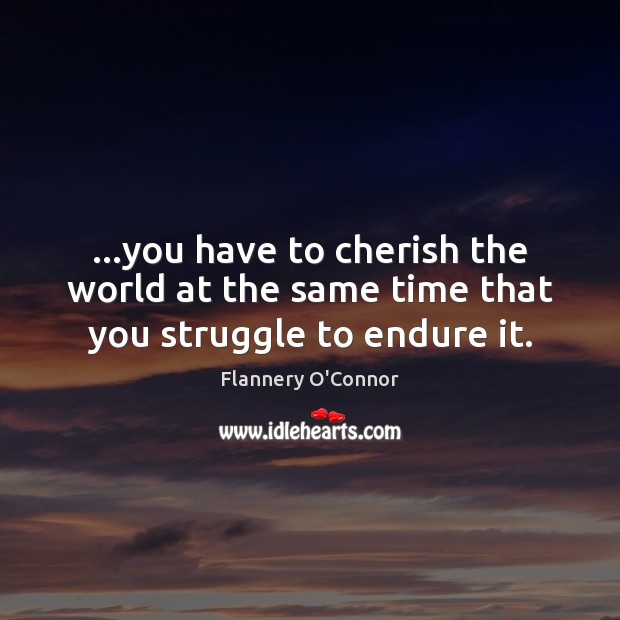 …you have to cherish the world at the same time that you struggle to endure it. Flannery O’Connor Picture Quote