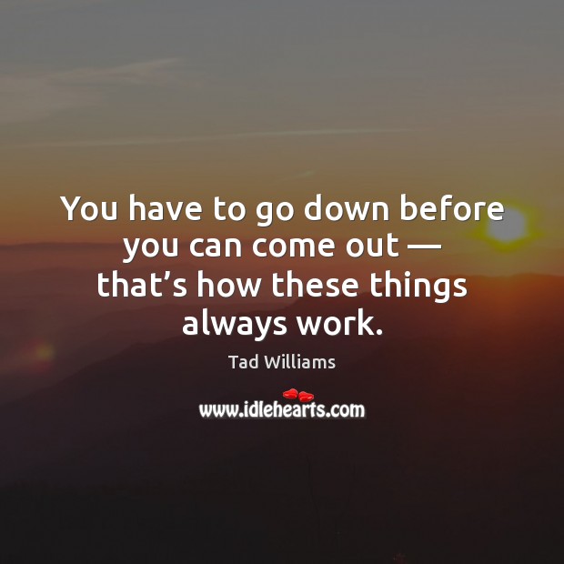 You have to go down before you can come out — that’s how these things always work. Tad Williams Picture Quote