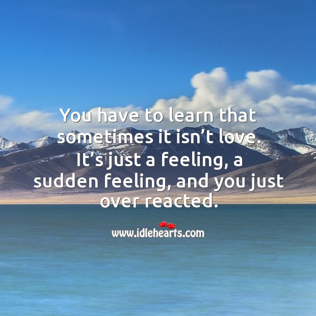 You have to learn that sometimes it isn’t love. It’s just a feeling, a sudden feeling, and you just over reacted. Image