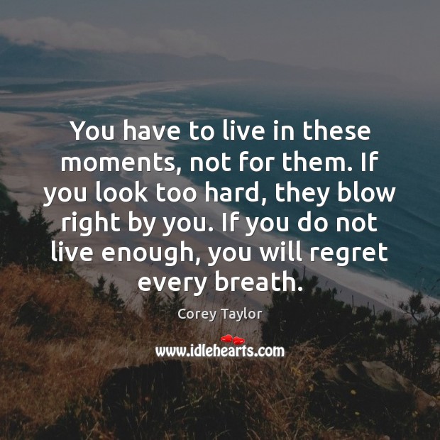 You have to live in these moments, not for them. If you Corey Taylor Picture Quote