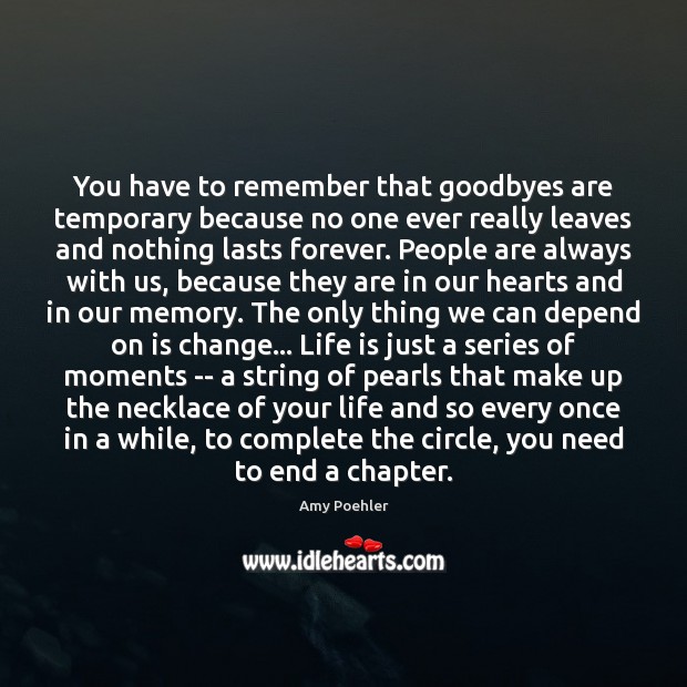 You have to remember that goodbyes are temporary because no one ever Amy Poehler Picture Quote