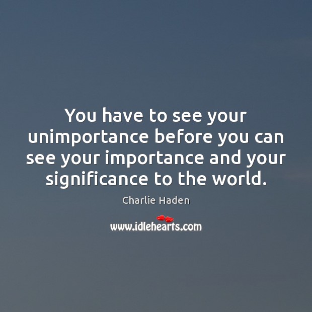 You have to see your unimportance before you can see your importance Charlie Haden Picture Quote