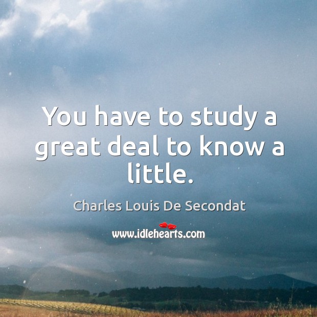 You have to study a great deal to know a little. Charles Louis De Secondat Picture Quote
