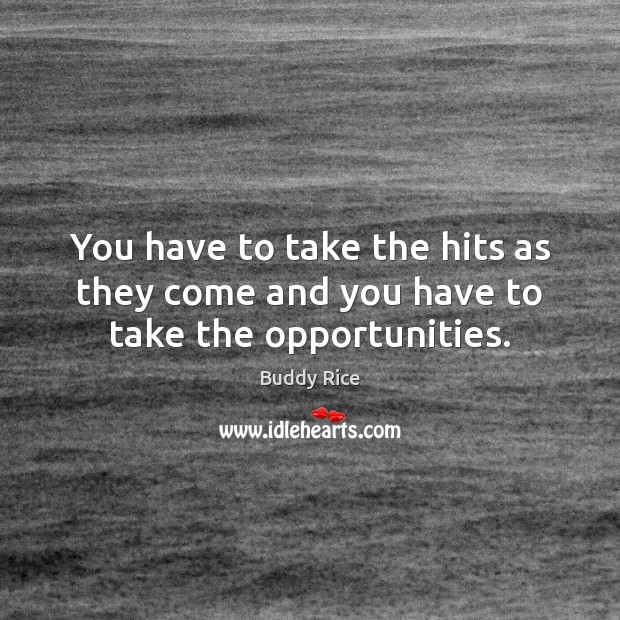 You have to take the hits as they come and you have to take the opportunities. Buddy Rice Picture Quote