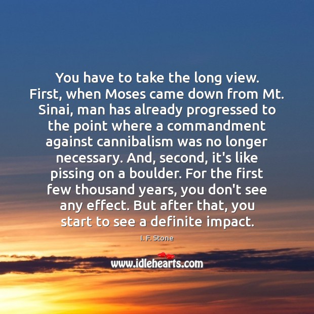 You have to take the long view. First, when Moses came down I. F. Stone Picture Quote