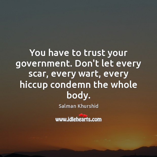 You have to trust your government. Don’t let every scar, every wart, Salman Khurshid Picture Quote