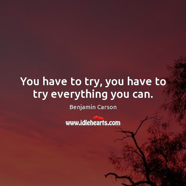 You have to try, you have to try everything you can. Benjamin Carson Picture Quote