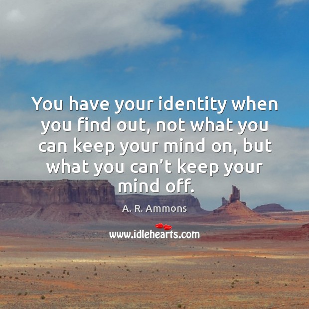 You have your identity when you find out, not what you can keep your mind on A. R. Ammons Picture Quote