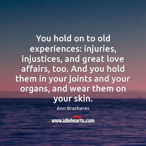 You hold on to old experiences: injuries, injustices, and great love affairs, Ann Brashares Picture Quote