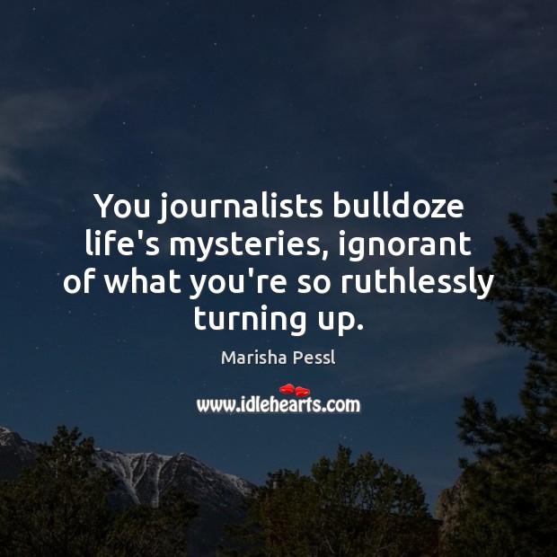 You journalists bulldoze life’s mysteries, ignorant of what you’re so ruthlessly turning Marisha Pessl Picture Quote