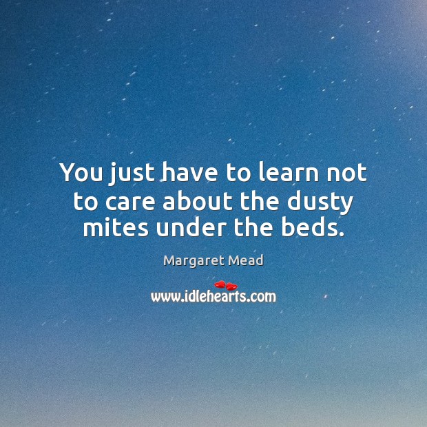 You just have to learn not to care about the dusty mites under the beds. Margaret Mead Picture Quote