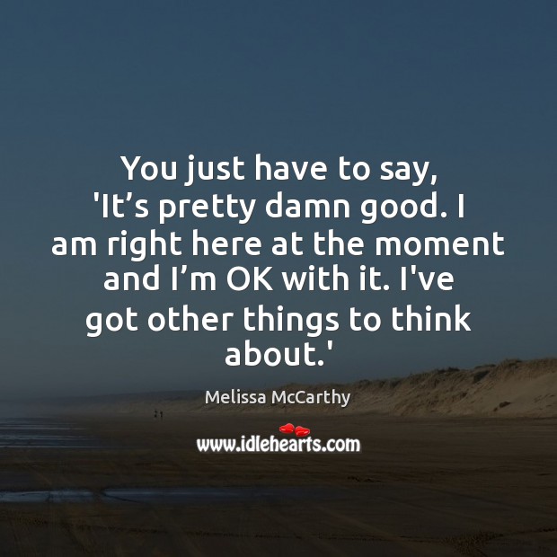 You just have to say, ‘It’s pretty damn good. I am Melissa McCarthy Picture Quote