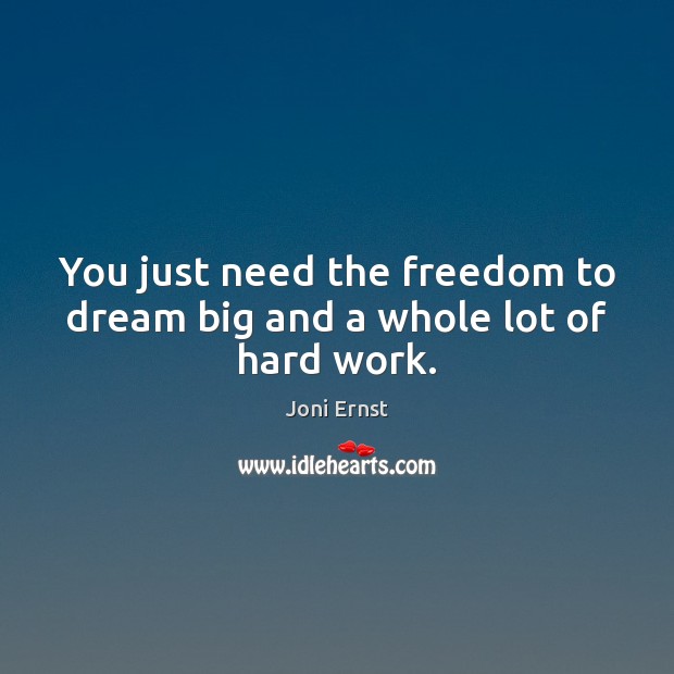You just need the freedom to dream big and a whole lot of hard work. Joni Ernst Picture Quote