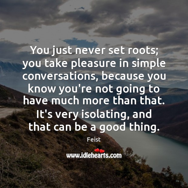 You just never set roots; you take pleasure in simple conversations, because Feist Picture Quote