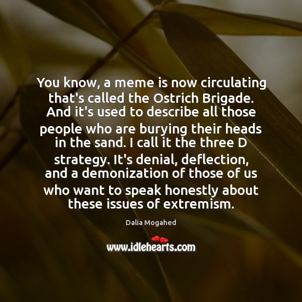 You know, a meme is now circulating that’s called the Ostrich Brigade. Dalia Mogahed Picture Quote