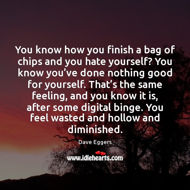 You know how you finish a bag of chips and you hate Dave Eggers Picture Quote