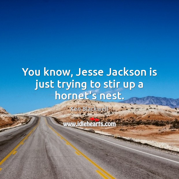 You know, Jesse Jackson is just trying to stir up a hornet’s nest. Ken Blackwell Picture Quote