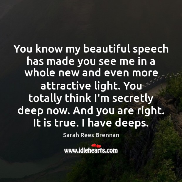 You know my beautiful speech has made you see me in a Sarah Rees Brennan Picture Quote