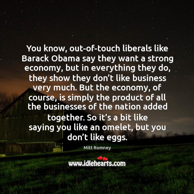 You know, out-of-touch liberals like barack obama say they want a strong economy, but in everything they do Image
