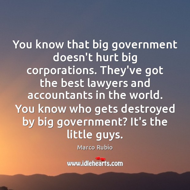 You know that big government doesn’t hurt big corporations. They’ve got the Marco Rubio Picture Quote
