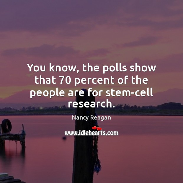 You know, the polls show that 70 percent of the people are for stem-cell research. Nancy Reagan Picture Quote