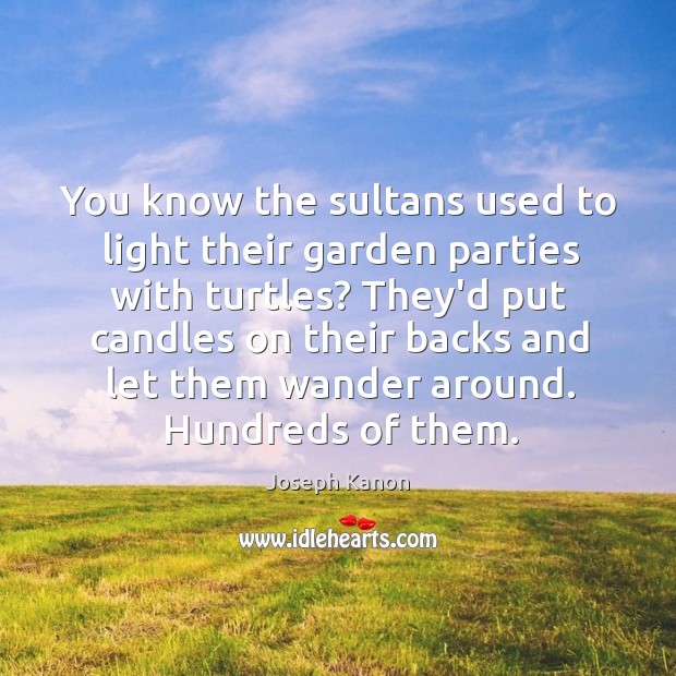 You know the sultans used to light their garden parties with turtles? Joseph Kanon Picture Quote