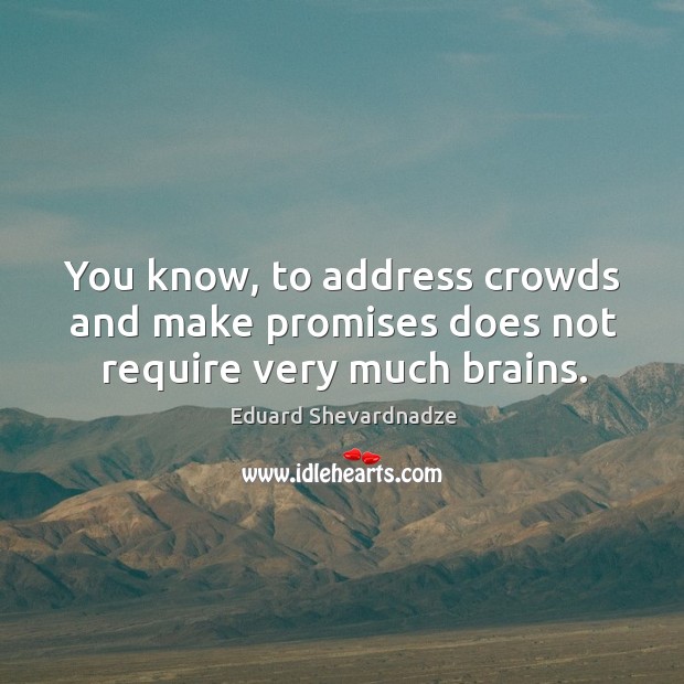 You know, to address crowds and make promises does not require very much brains. Image