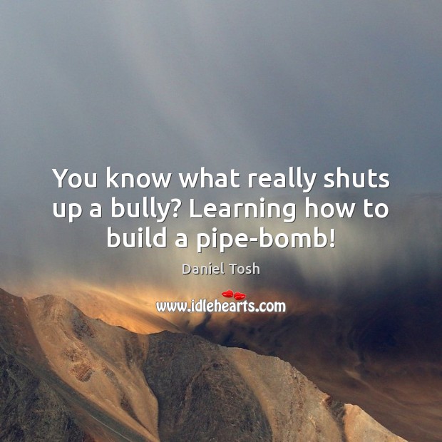 You know what really shuts up a bully? Learning how to build a pipe-bomb! Daniel Tosh Picture Quote