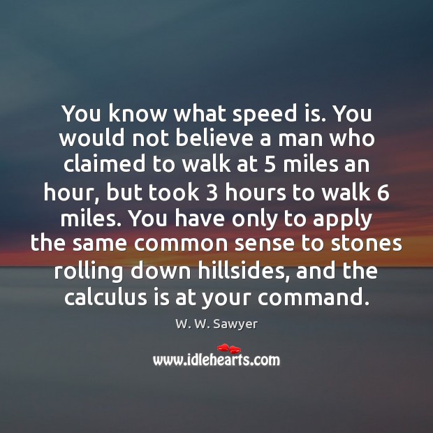 You know what speed is. You would not believe a man who W. W. Sawyer Picture Quote
