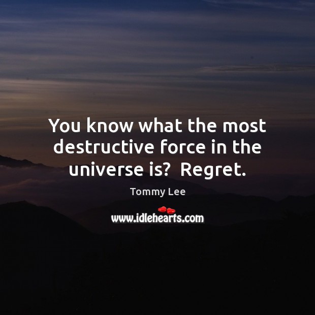 You know what the most destructive force in the universe is?  Regret. Tommy Lee Picture Quote